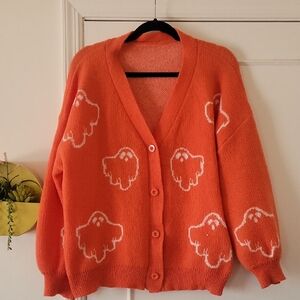 SHEIN Orange Ghost Pattern Cardigan
